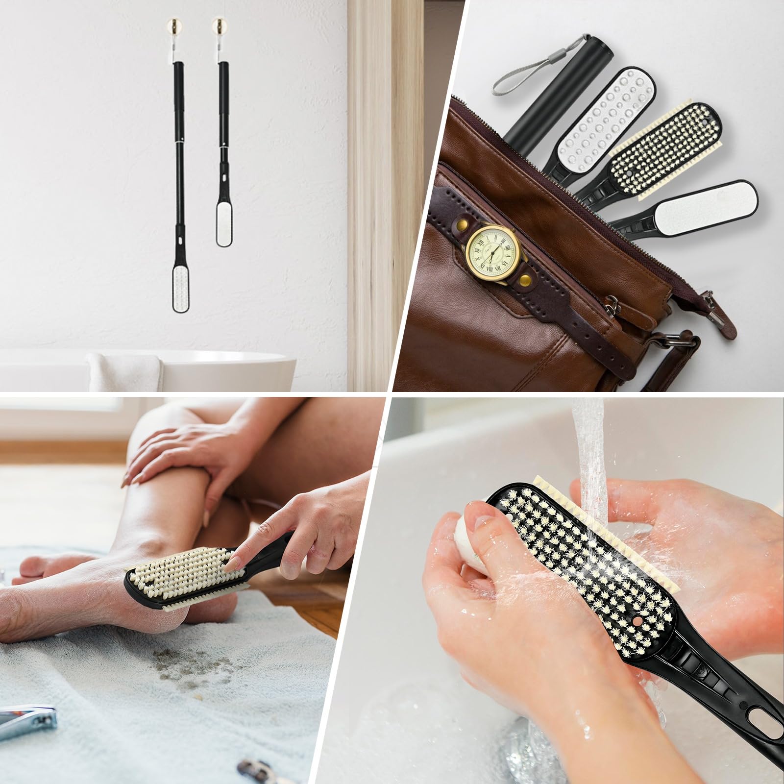Gobiteli Toe Gap Cleaning Brush, 18.8"-25.9" Telescopic Long Handle Foot Scrubber,Foot Files for Feet Care Remove Hard Skin for Seniors,Men and Women