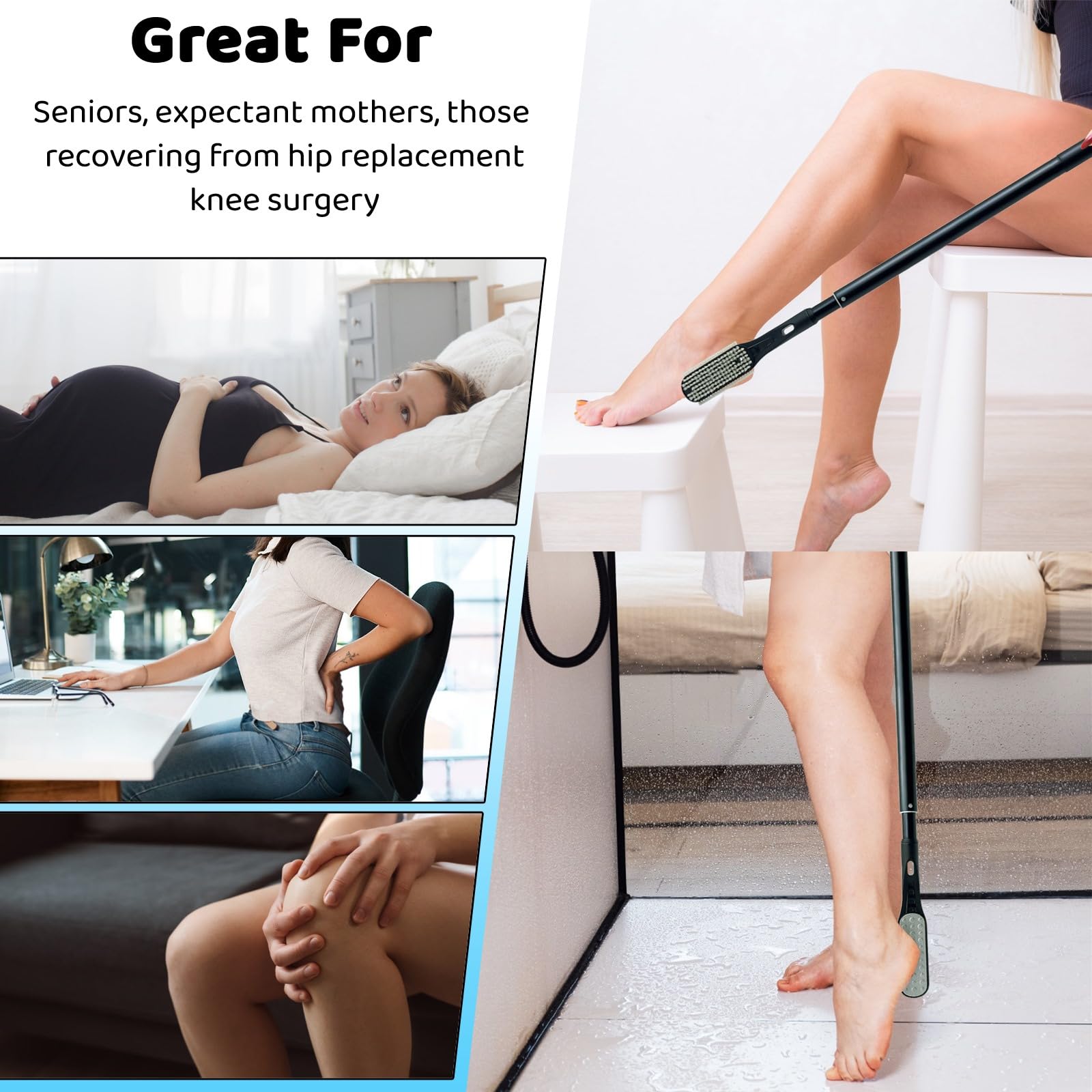 Gobiteli Toe Gap Cleaning Brush, 18.8"-25.9" Telescopic Long Handle Foot Scrubber,Foot Files for Feet Care Remove Hard Skin for Seniors,Men and Women