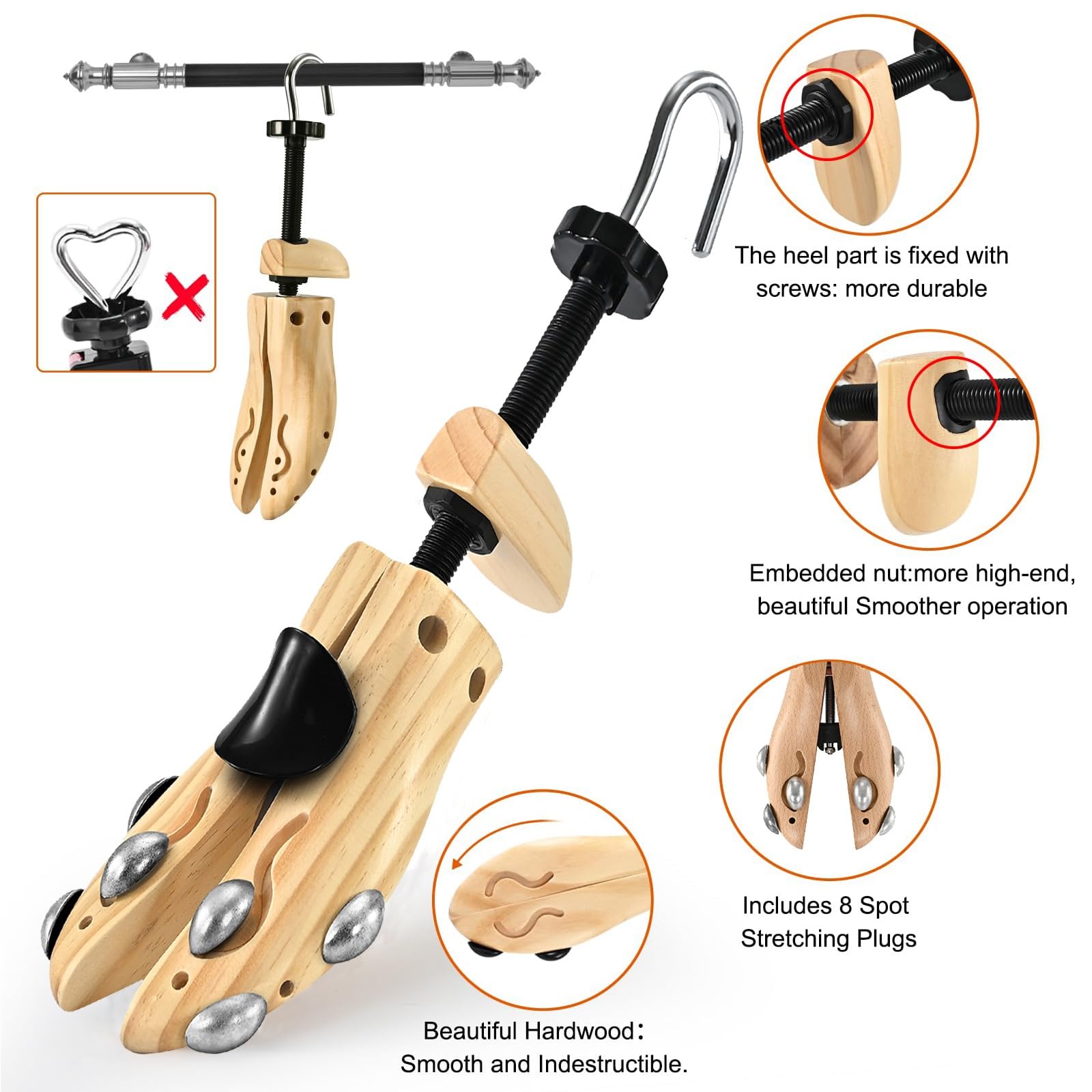 Gobiteli Wooden Shoe Stretcher, Pair of 4-Way Widener Expander Shoe Tree Stretcher for Men (L for Men