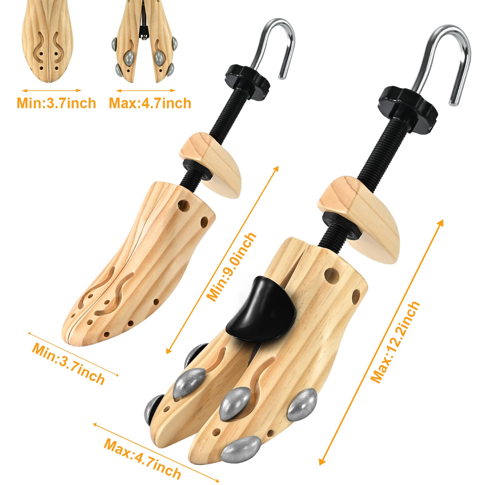 Gobiteli Wooden Shoe Stretcher, Pair of 4-Way Widener Expander Shoe Tree Stretcher for Men (L for Men