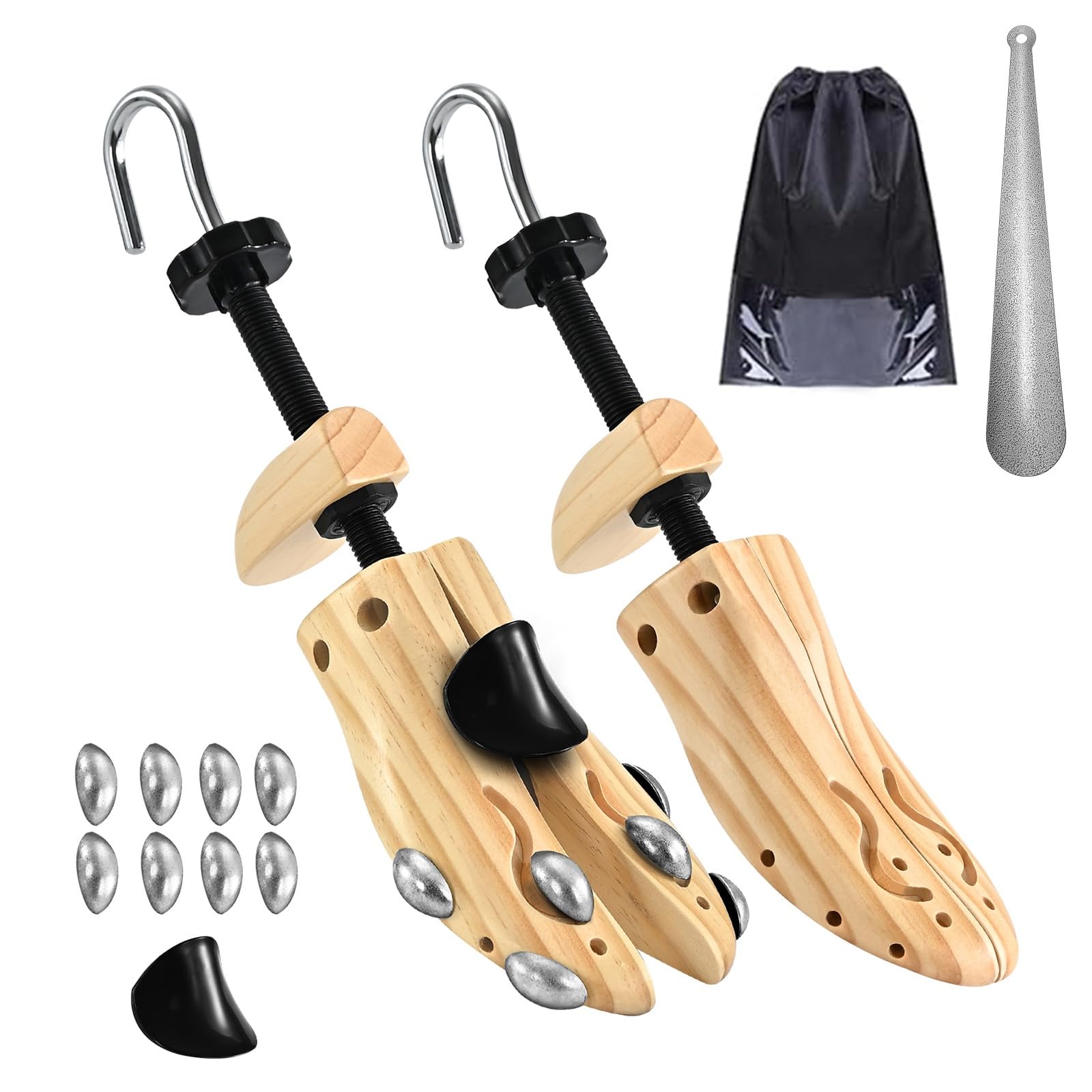 Gobiteli Wooden Shoe Stretcher, Pair of 4-Way Widener Length Expander Shoe Tree,Shoe Stretcher for Men Women (M