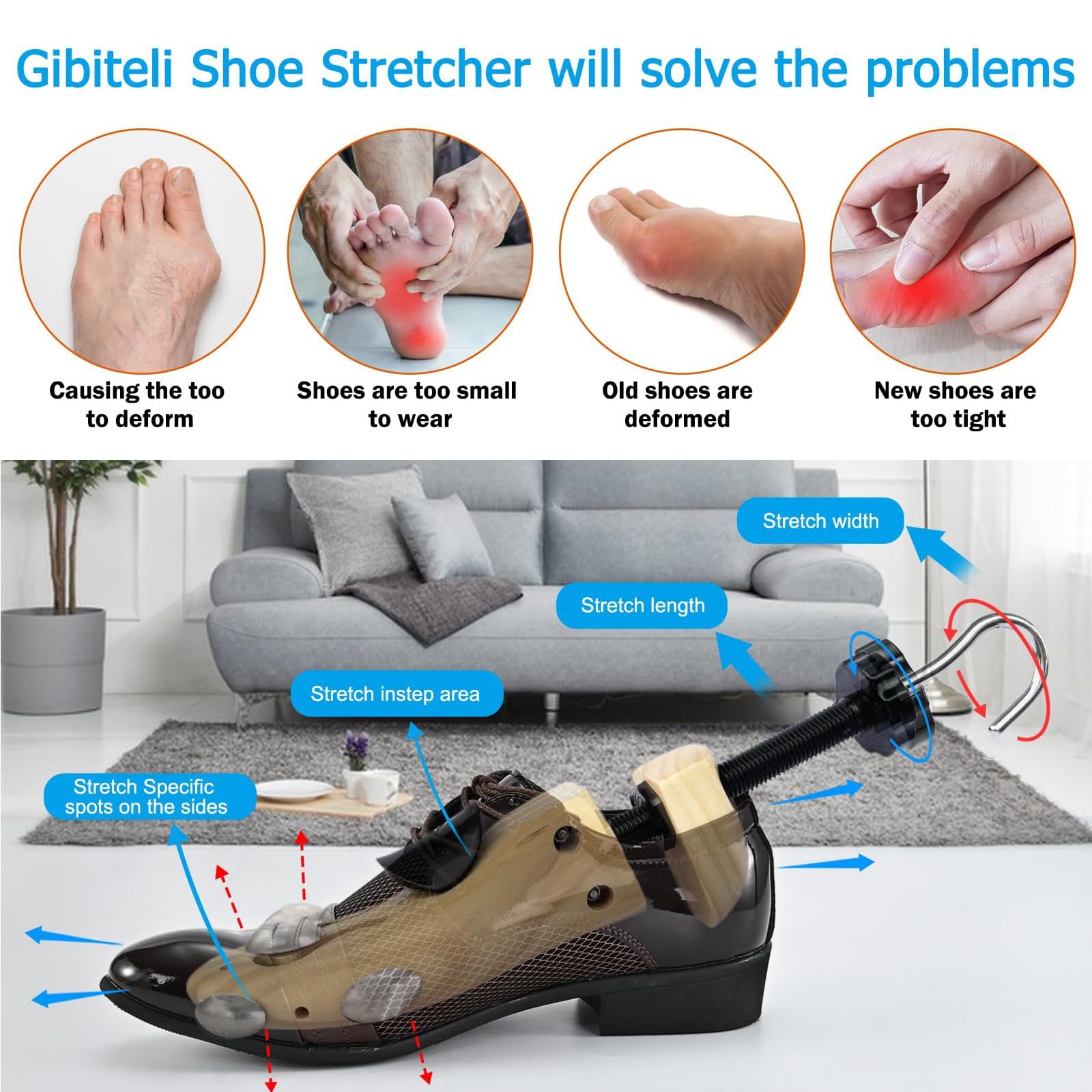 Gobiteli Wooden Shoe Stretcher, Pair of 4-Way Widener Length Expander Shoe Tree With Metal Plug,Shoe Stretcher for Women (S for Women