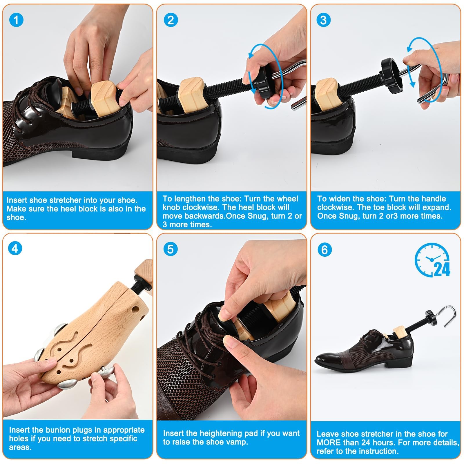 Gobiteli Wooden Shoe Stretcher, Pair of 4-Way Widener Length Expander Shoe Tree With Metal Plug,Shoe Stretcher for Women (S for Women