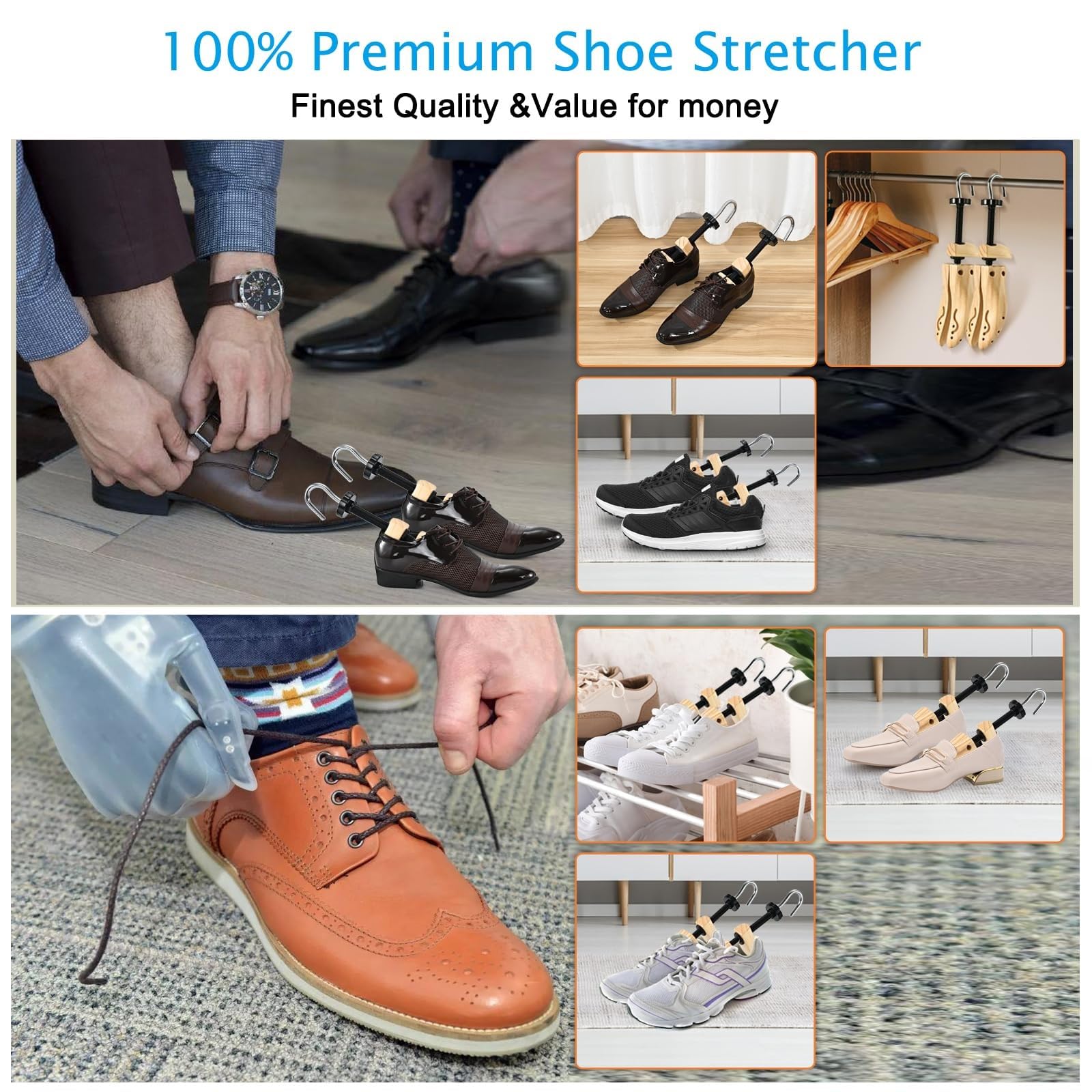 Gobiteli Wooden Shoe Stretcher, Pair of 4-Way Widener Length Expander Shoe Tree With Metal Plug,Shoe Stretcher for Women (S for Women