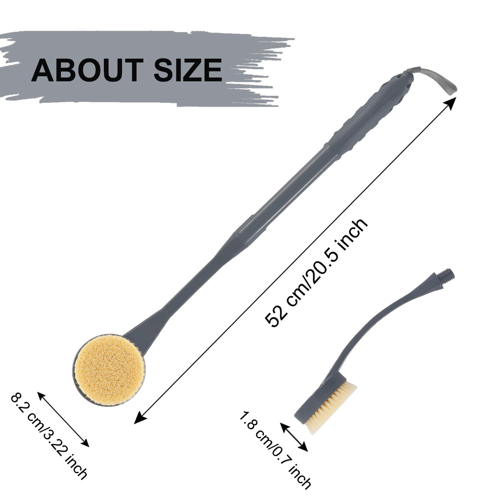Back Scrubber for Shower,20.5" Bath Brush Long Handle for Deep Cleaning,Back Brush for Shower Men Women(Grey)
