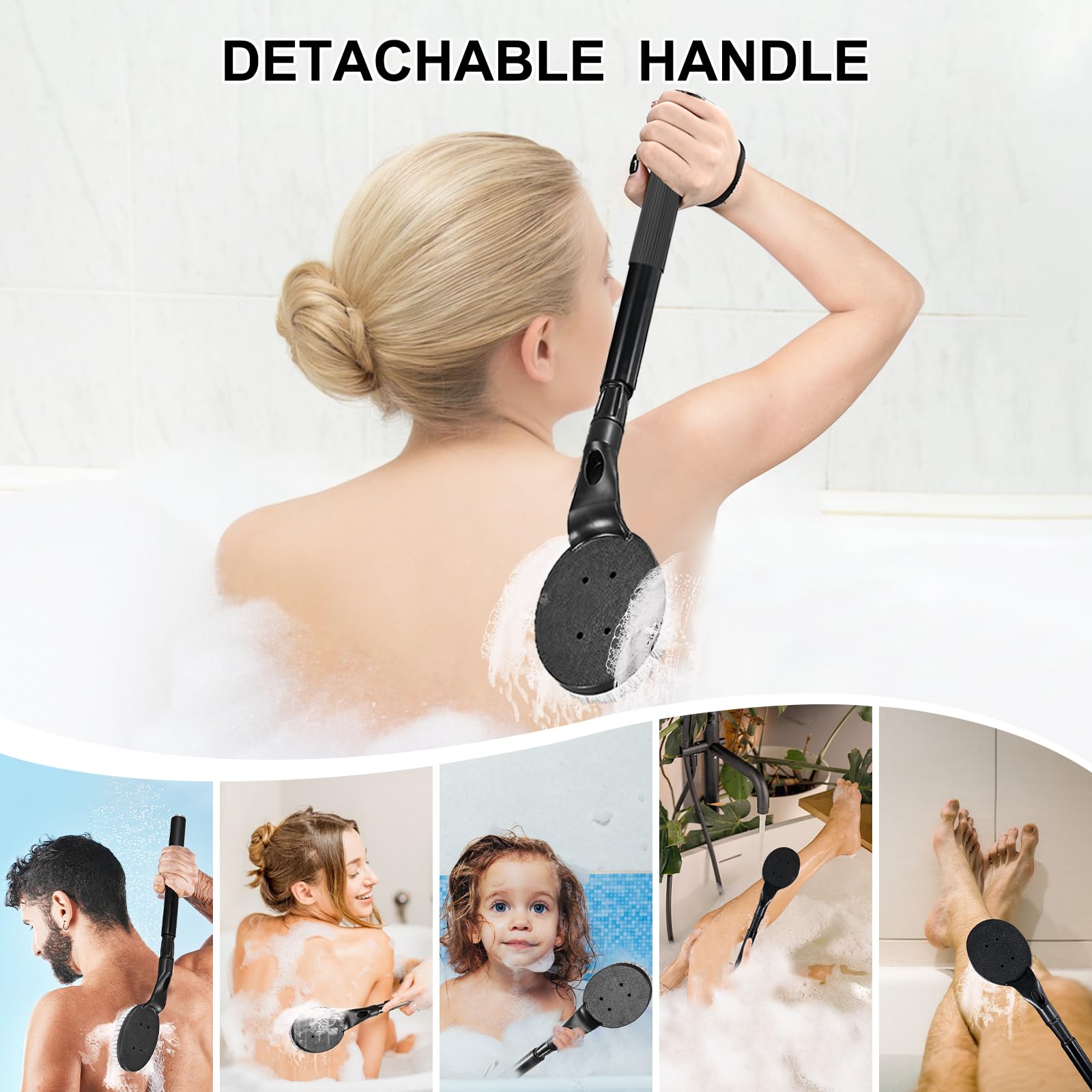 Gobiteli Back Scrubber for Shower,25" Long Handle Shower Brush for Body Exfoliator and Deep Clean,Back Scrubber for Shower for Men,Women and Elderly