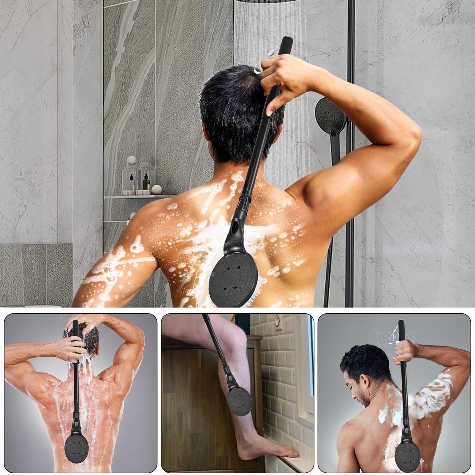 Gobiteli Back Scrubber for Shower,25" Long Handle Shower Brush for Body Exfoliator and Deep Clean,Back Scrubber for Shower for Men,Women and Elderly
