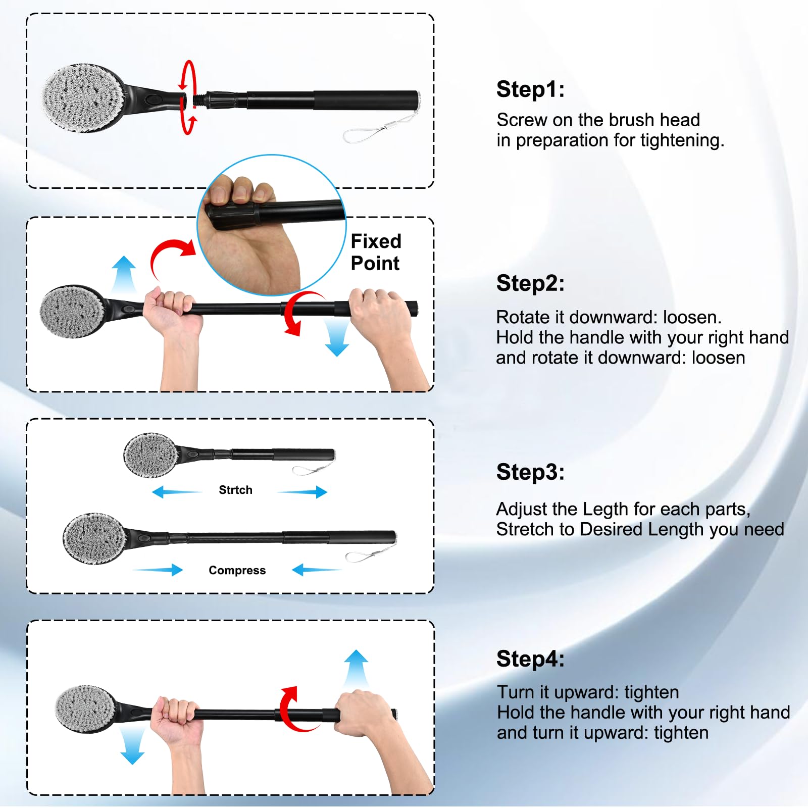 Gobiteli Back Scrubber for Shower,25" Long Handle Shower Brush for Body Exfoliator and Deep Clean,Back Scrubber for Shower for Men,Women and Elderly
