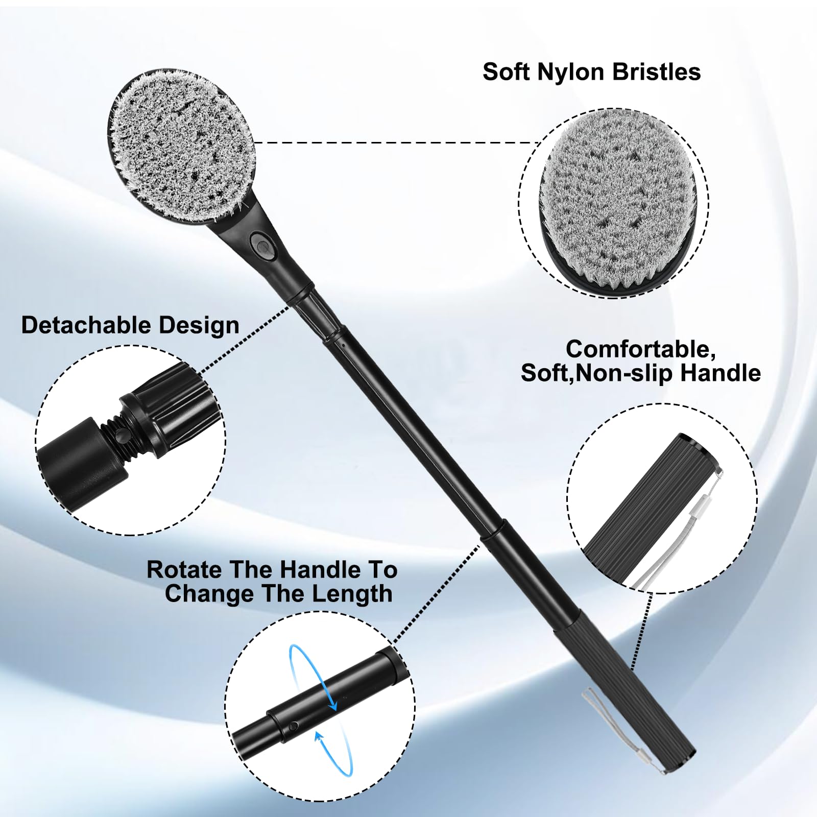 Gobiteli Back Scrubber for Shower,25" Long Handle Shower Brush for Body Exfoliator and Deep Clean,Back Scrubber for Shower for Men,Women and Elderly