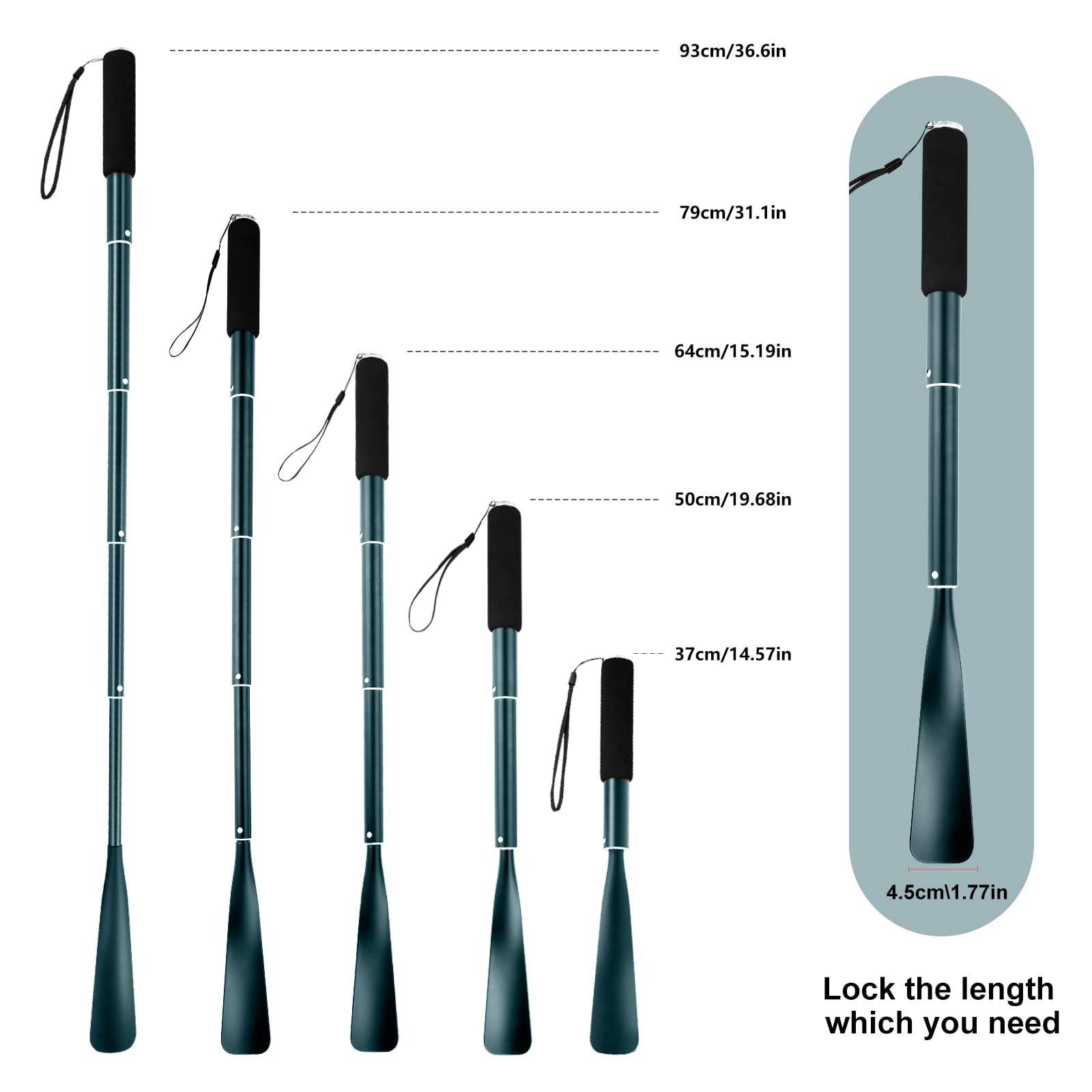 Gobiteli Shoe Horn,14.5"-37" Retractable Aluminum Shoe Horn Long Handle for Seniors,Men,Women and Kids(Blue)