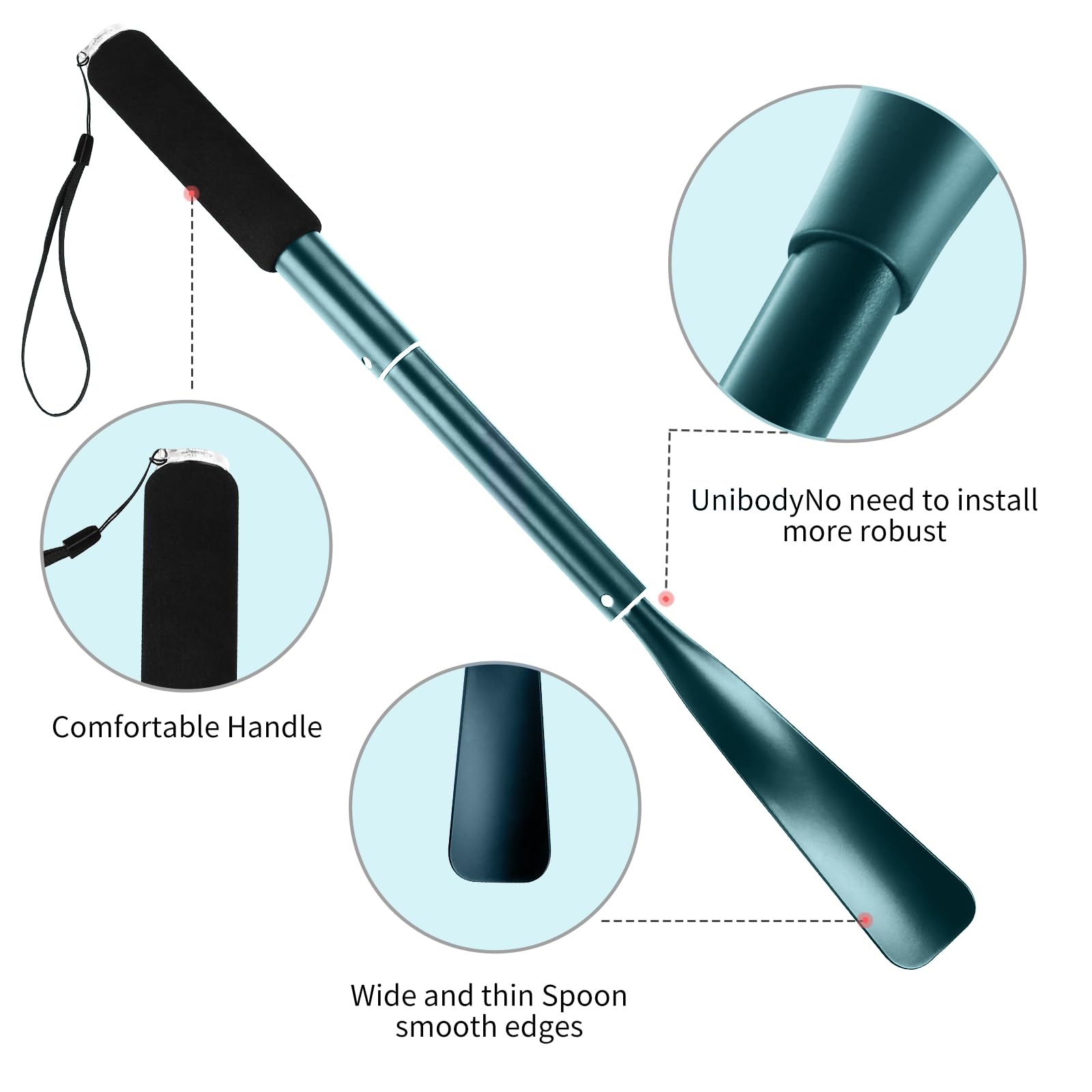 Gobiteli Shoe Horn,14.5"-37" Retractable Aluminum Shoe Horn Long Handle for Seniors,Men,Women and Kids(Blue)