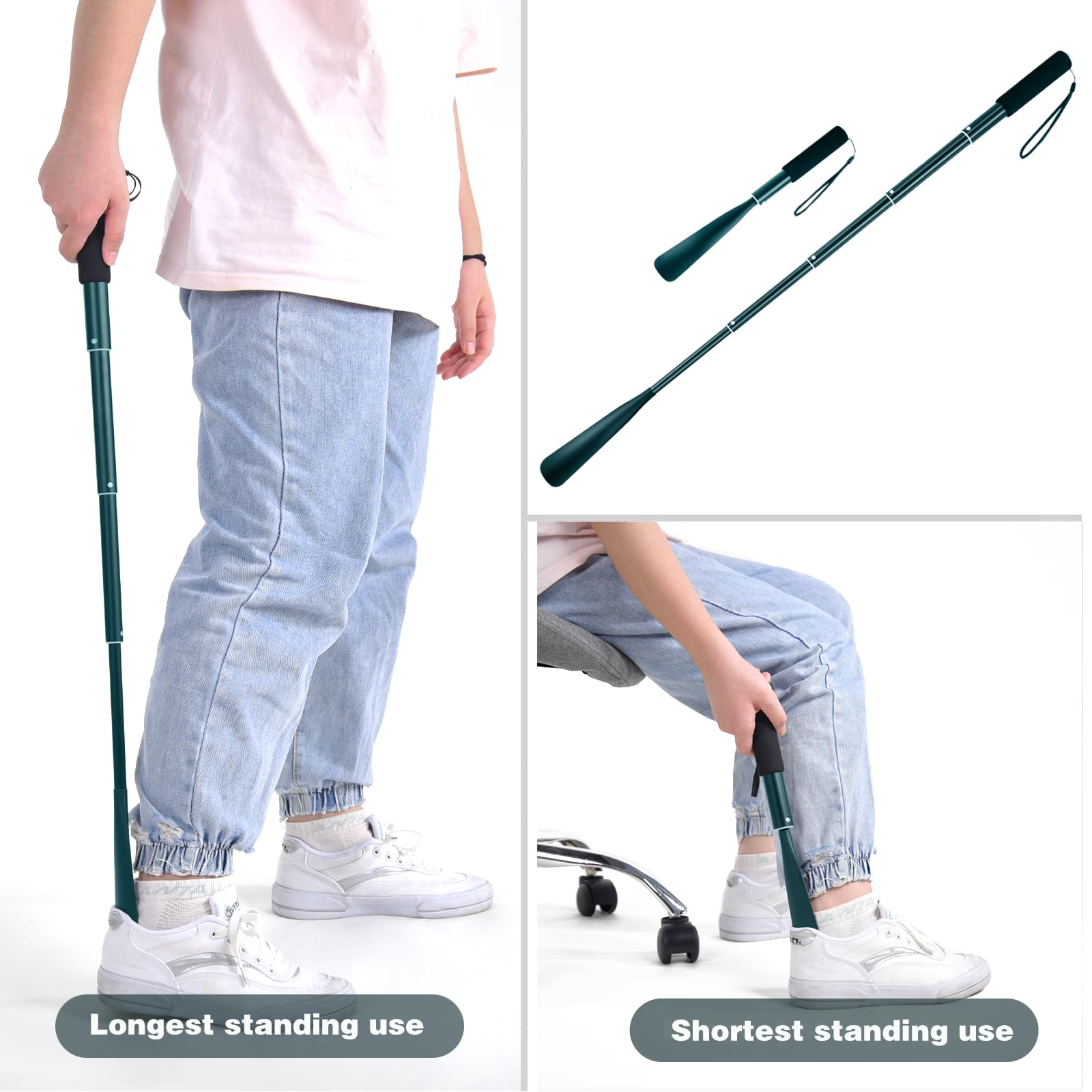 Gobiteli Shoe Horn,14.5"-37" Retractable Aluminum Shoe Horn Long Handle for Seniors,Men,Women and Kids(Blue)