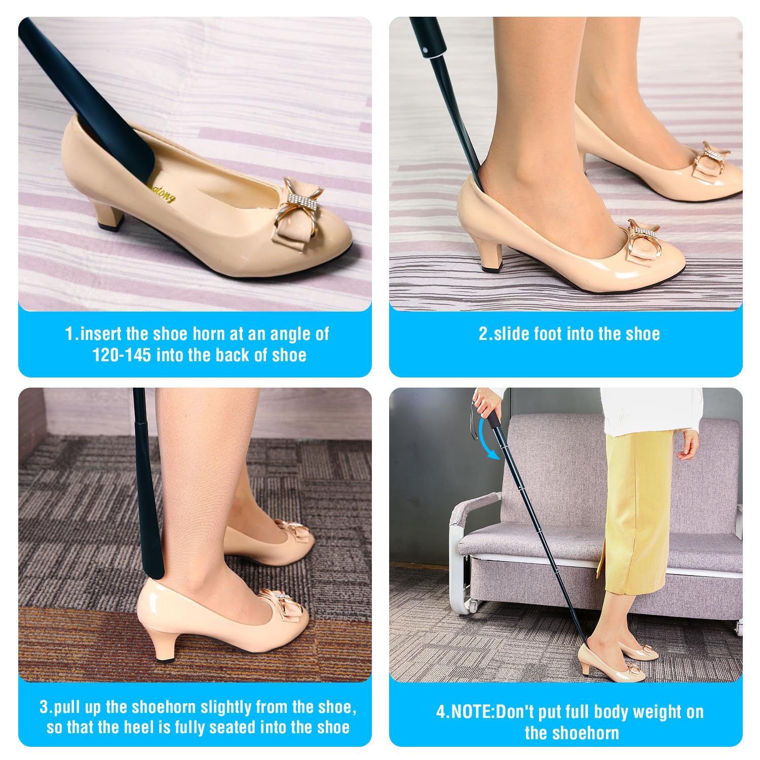 Shoe Horn,14.5"-37" Retractable Aluminum Long Shoe Horn for Seniors,Men,Women and Kids