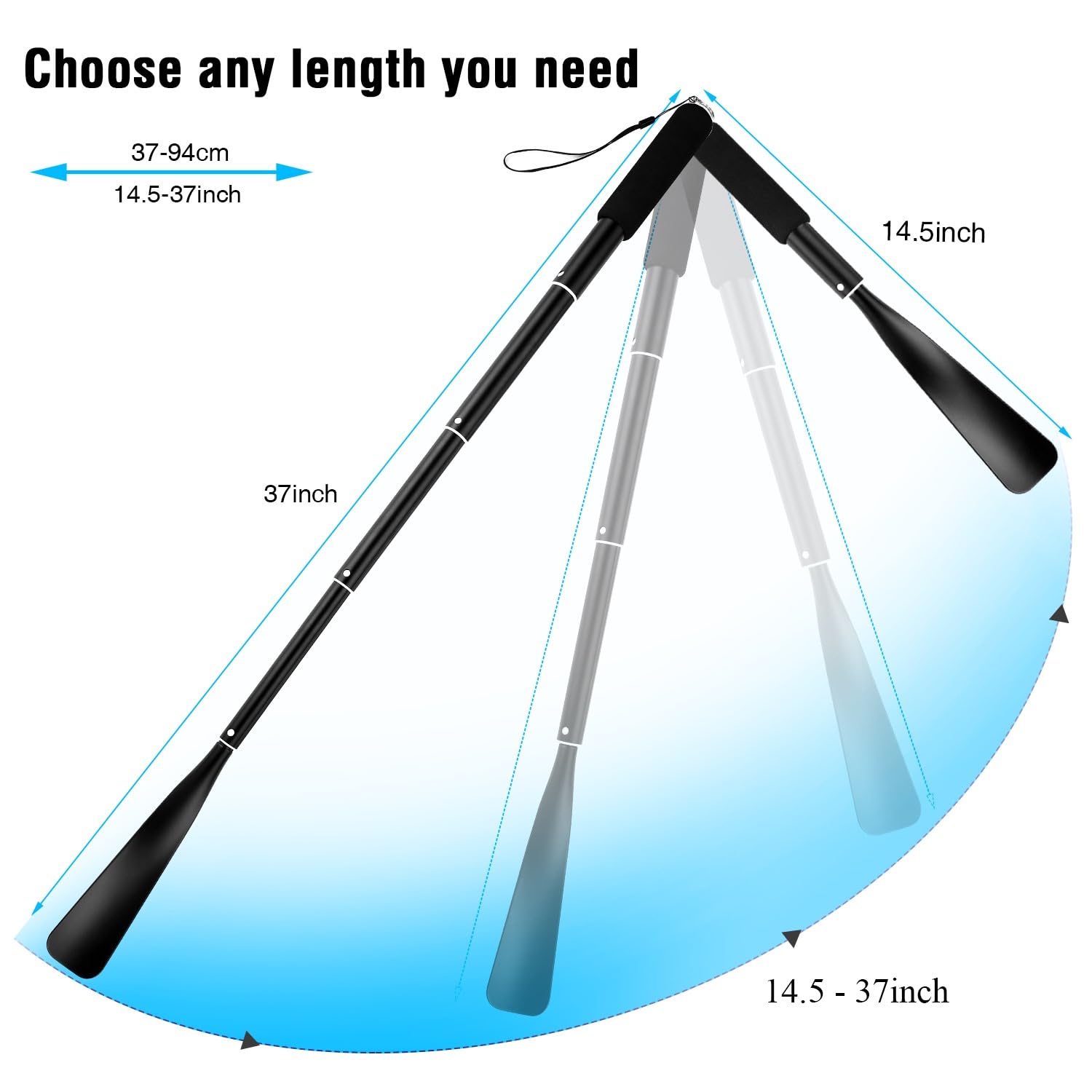Gobiteli Shoe Horn,14.5"-37" Retractable Long Handle Aluminum Shoe Horn For Men,Women,Kids, Seniors