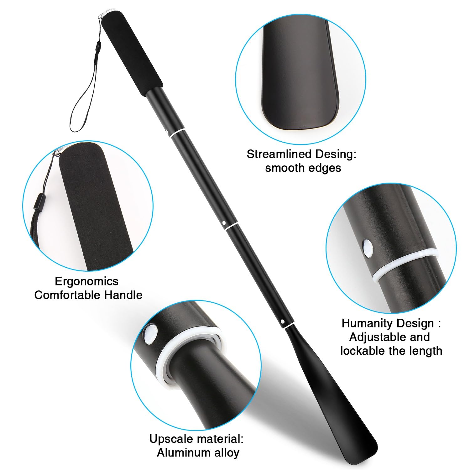 Gobiteli Shoe Horn,14.5"-37" Retractable Long Handle Aluminum Shoe Horn For Men,Women,Kids, Seniors