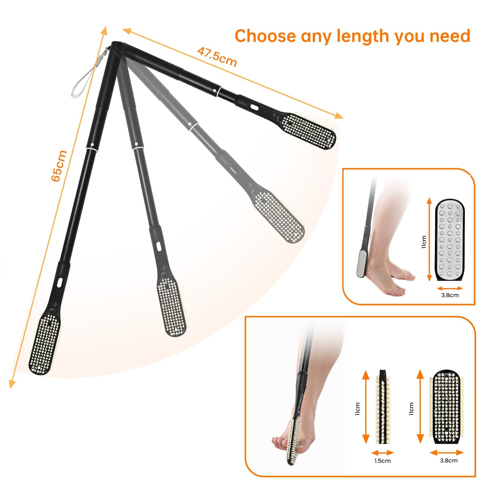 Gobiteli Foot File, 18.8"-25.9" Telescopic Long Handle Foot Scrubber,Foot Files for Hard Skin Remove for Seniors,Men and Women