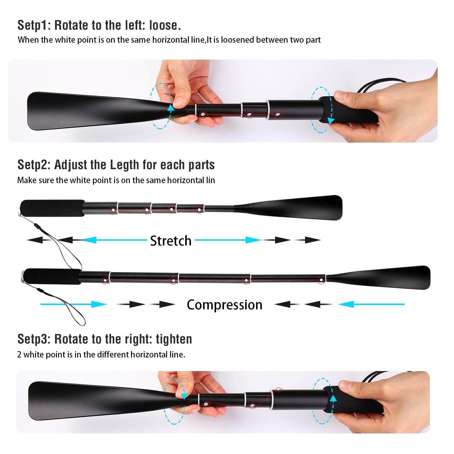 Gobiteli Shoe Horn Long Handle,14.5"-37" Retractable Shoe Horn,Aluminum Shoe Horn For Men Women Kids Seniors
