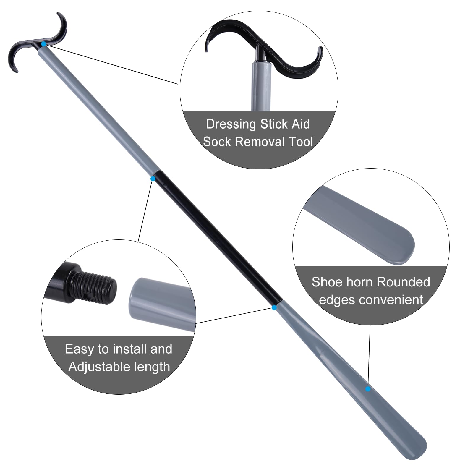 Gobiteli 35" Long Handled Shoe Horn, Dressing Stick, Sock Remover Aid Helper, Adjustable Dressing Aid for Shoes, Socks, Shirts, Pants