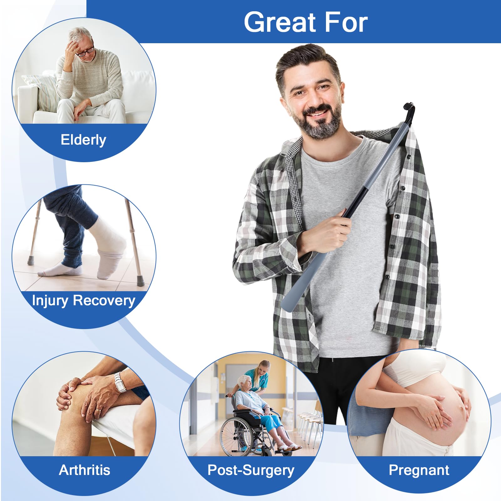 Gobiteli 35" Long Handled Shoe Horn, Dressing Stick, Sock Remover Aid Helper, Adjustable Dressing Aid for Shoes, Socks, Shirts, Pants