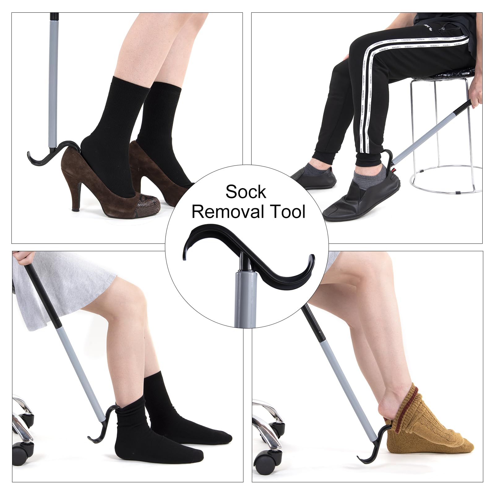 Gobiteli Schuhlöffel mit langem Griff, 88,9 cm, Anziehstab, Sockenentferner-Hilfe, verstellbare Anziehhilfe für Schuhe, Socken, Hemden, Hosen
