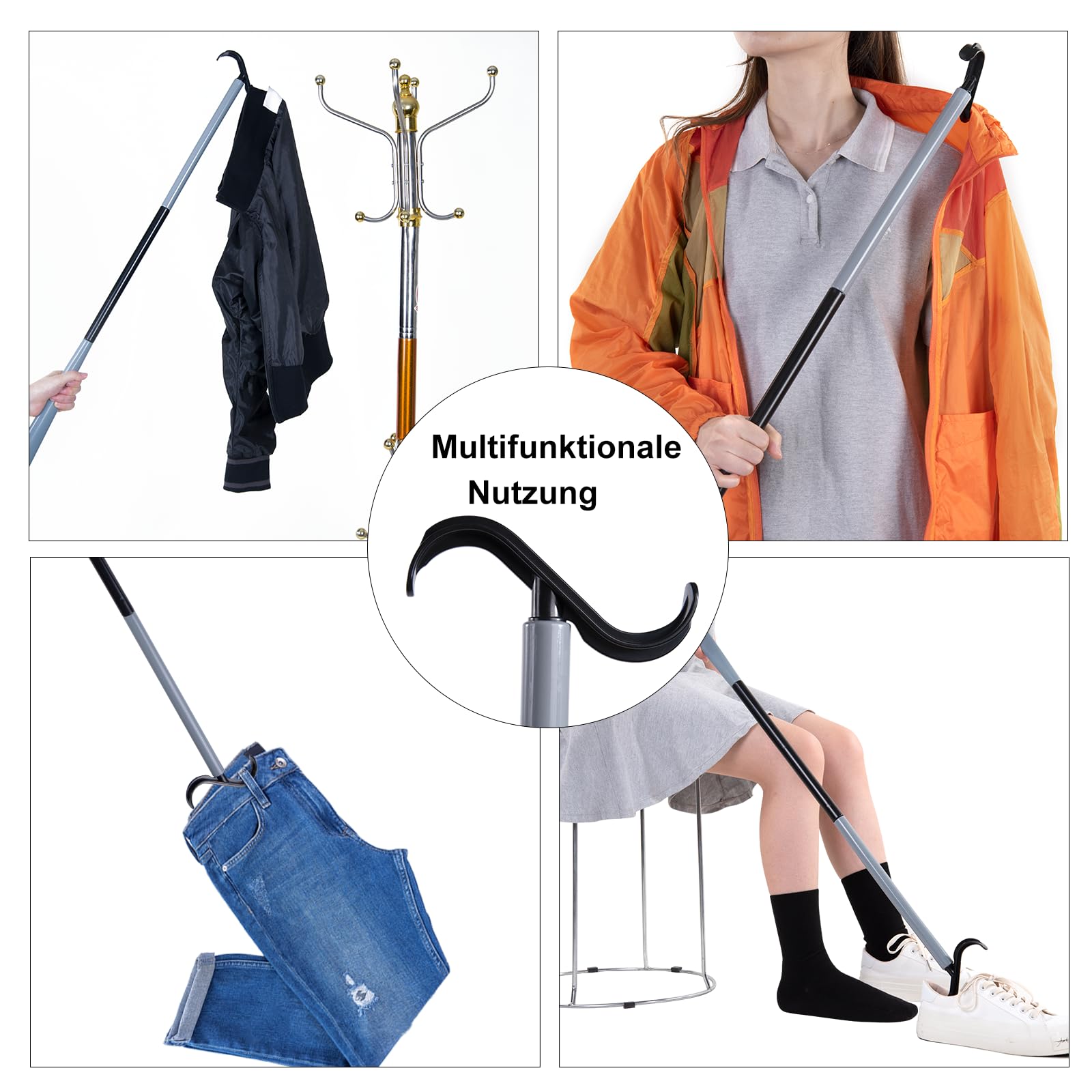 Gobiteli Schuhlöffel mit langem Griff, 88,9 cm, Anziehstab, Sockenentferner-Hilfe, verstellbare Anziehhilfe für Schuhe, Socken, Hemden, Hosen
