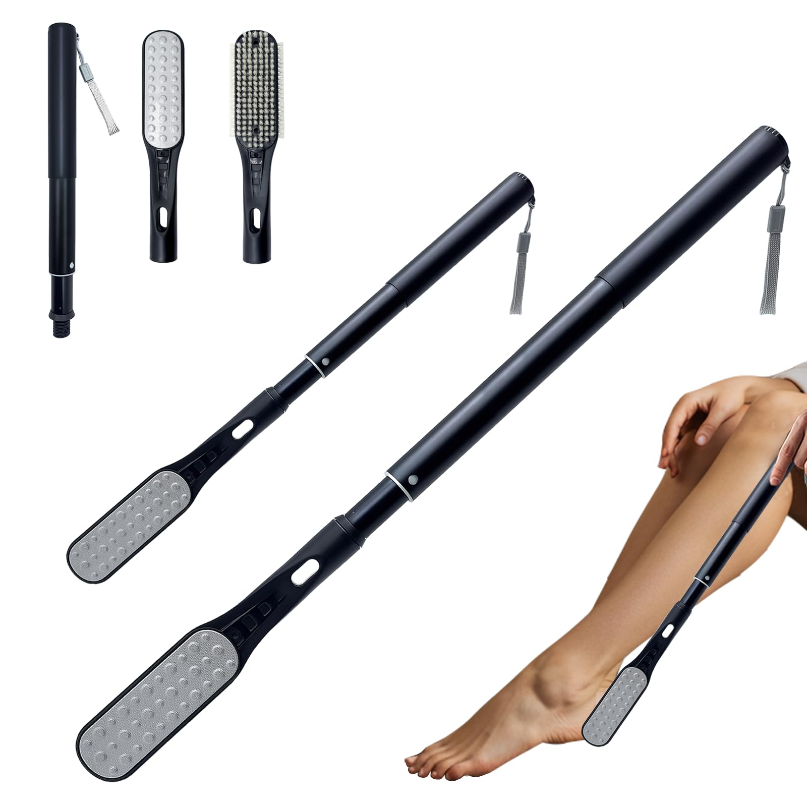 Gobiteli Fußbürste, 47,8 - 66 cm, Teleskop Fußfeile mit langem Griff, Zehenspalt-Reinigungsbürste, Hornhautfeile  Senioren, ältere Menschen für Tiefenreinigung und Peeling